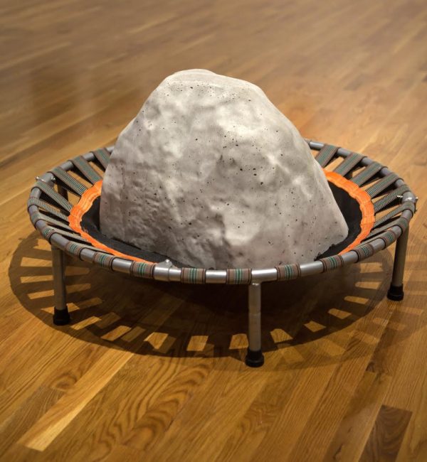 [thud], dimensions variable, cast cement boulder and trampoline, 2015 